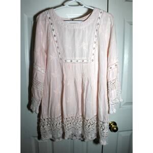 Cirana Blush Pink Embroidered Cotton Lawn Tunic Top sz M